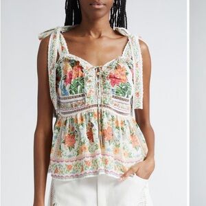 50% OFF: FARM Rio Bloom Garden Crochet Detail Peplum Top